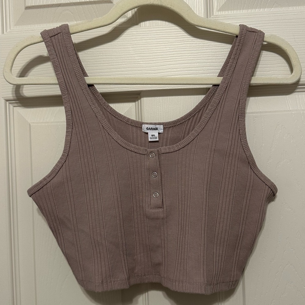 Garage Ribbed Button Tank Top - Tan